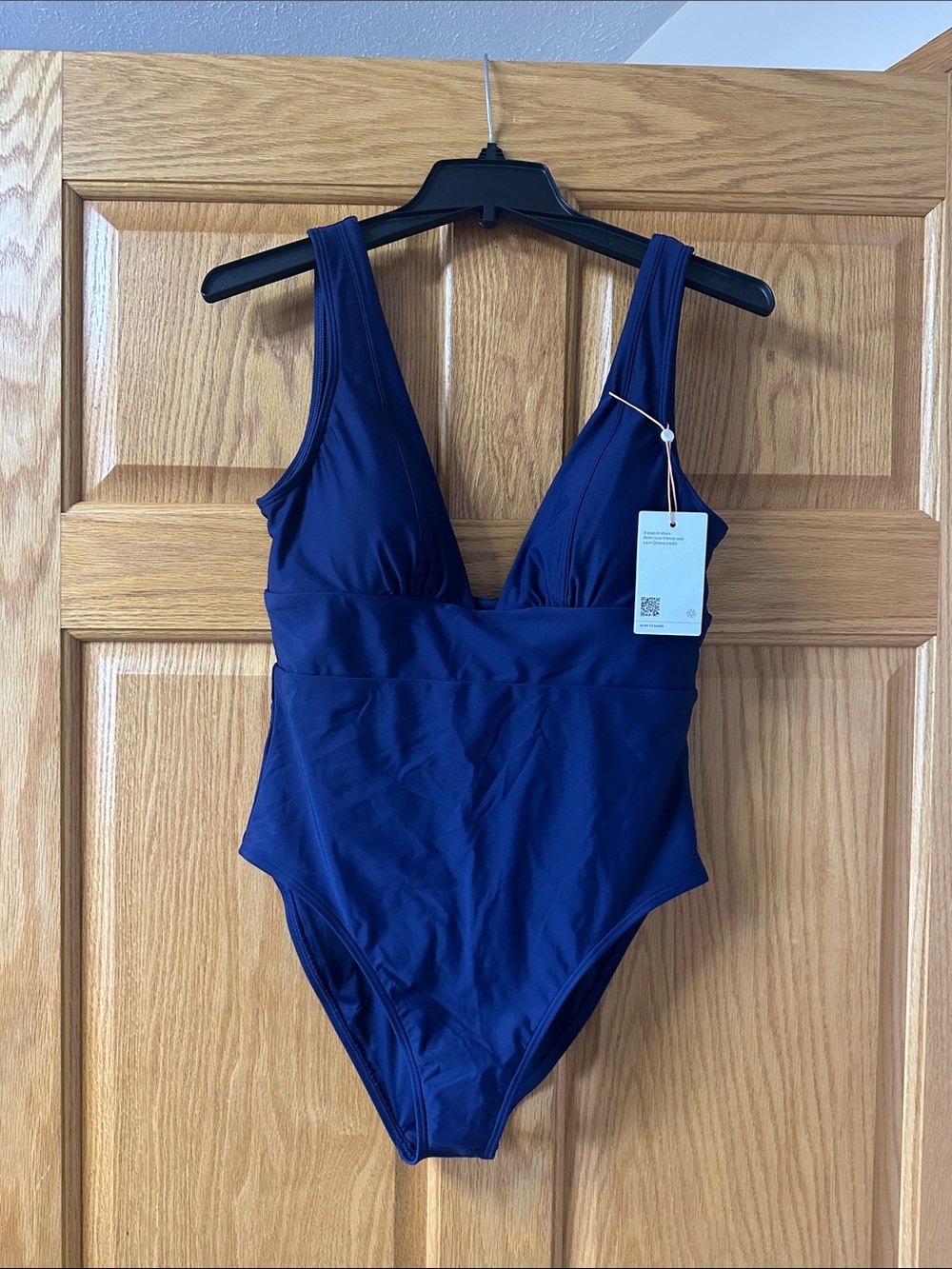 Quince Deep V Navy One-Piece Swimsuit